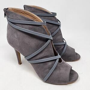 Journee Booties Women 10 Samara Grey Faux Suede Peep-toe Strappy Zip 003065